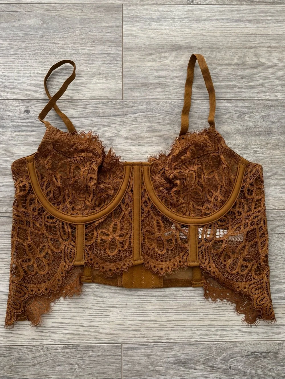 Anthropologie NWOT Giselle Lace Bustier in Camel Brown sz Small